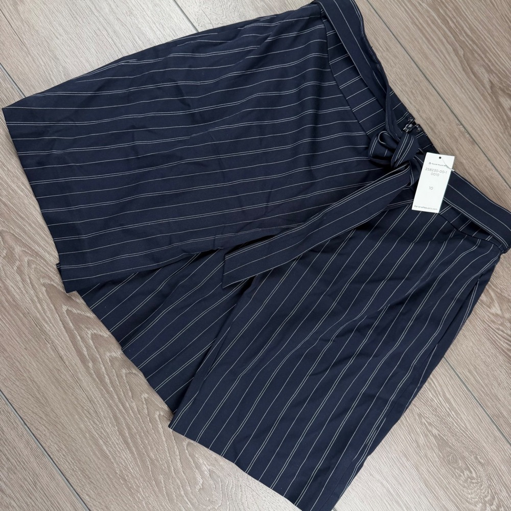 Banana Republic Womens Skort Pinstripe Tie Waist Blue 10